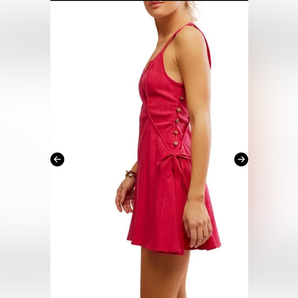 Free People Forever fancy Hot Pink Mini Dress Tie sides with buttons Size S NWT - Picture 3 of 11
